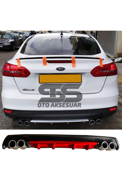 Furens Ford Focus 3 Difüzör Arka Tampon Eki 4 Egzoz Çıkışlı Kırmızı Lüx Tip