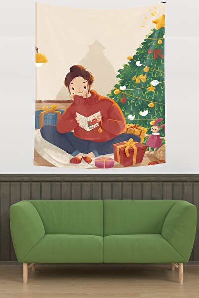 Pelangi فتاة قراءة بطاقة عيد الميلاد شجرة الصنوبر تحت عنوان قماش مقاوم للبقع ...