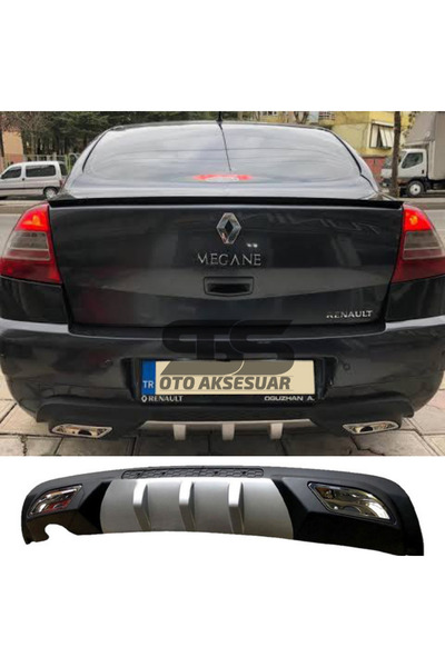 Furens Renault Megane 2 Sedan Difüzör Arka Tampon Eki 2 Egzoz Çıkışlı Gri