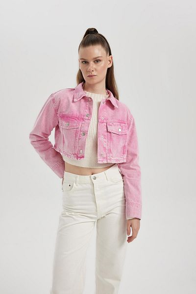 DeFacto Oversize Fit Crop Pink Gabardine Shirt Jacket B4208ax23au