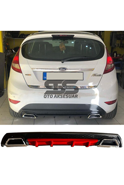 Furens Ford Fiesta Mk7 Difüzör Arka Tampon Eki 2 Egzoz Çıkışlı Kırmızı Lüx Tip