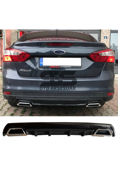 Furens Ford Focus 3 Difüzör Arka Tampon Eki 2 Egzoz Çıkışlı Siyah Lüx Tip