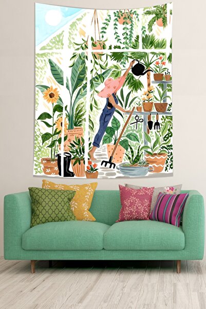 Pelangi Bohem İskandinav Dekor Bitki Evi Leke Tutmaz Kumaş Duvar Örtüsü Duvar Halısı Tapestry