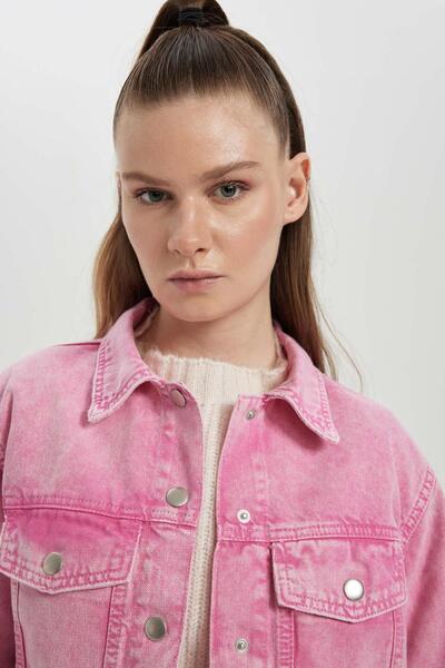 DeFacto Oversize Fit Crop Pink Gabardine Shirt Jacket B4208ax23au