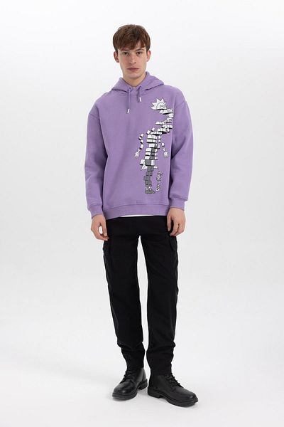 DeFacto A7867 Rick and Morty Boxy Fit Hooded Sweatshirt