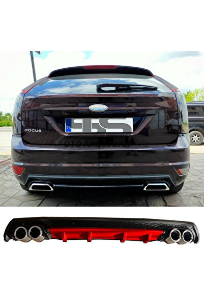 Furens Focus 2 HB Difüzör Arka Tampon Eki 4 Egzoz Çıkışlı Kırmızı Lüx Tip