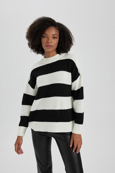 DeFacto Oversize Fit Striped Crew Neck Sweater A3274ax23cw