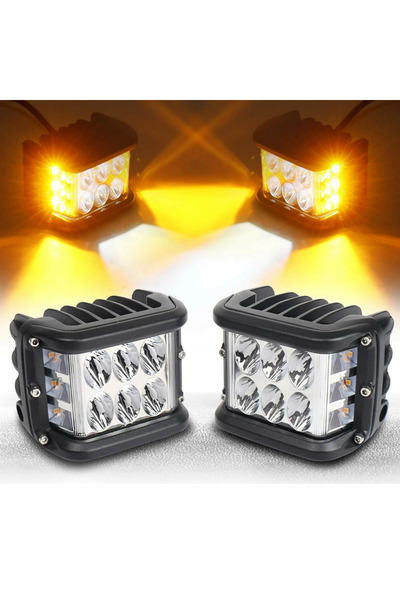 Furens Off Road Motosiklet 45w 12 Led 10cm Beyaz Turuncu Çakarlı Kare Sis Far...