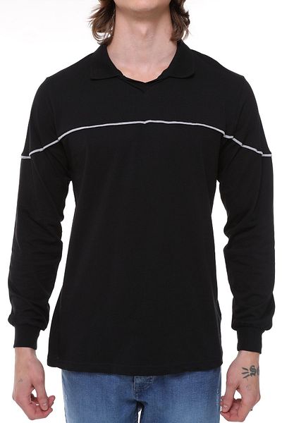 Uniprom Long Sleeve T-Shirt Combed Cotton Polo Collar 100% Cotton Black Men