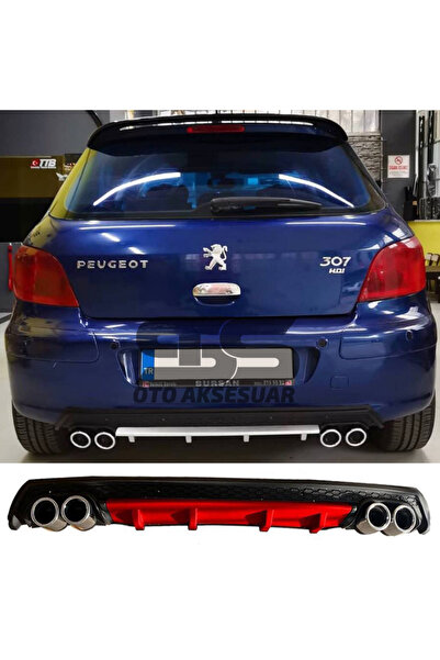 Furens Peugeot 307 Difüzör Arka Tampon Eki 4 Egzoz Çıkışlı Kırmızı Lüx Tip
