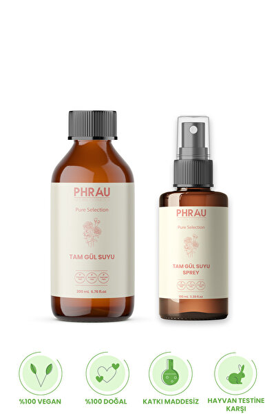 Phrau Tam Gül Suyu 200 Ml + Tam Gül Suyu Sprey 100 Ml 2'li Set