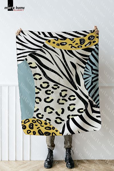 Marte Home Colorful Leopard Patterned One Side Printed 100x170 Fleece TV Blanket