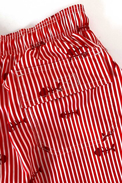 AYYILDIZ 106 Red Striped Boys' Sea Shorts