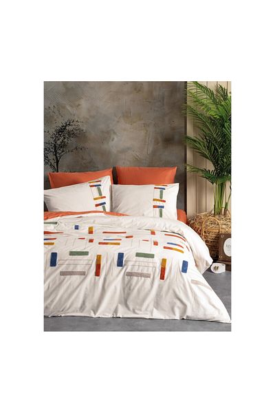 ŞENER HOME Комплект двоен плик за завивка Cottonbox Puff с бродерия, цвят Katy-cinnamon