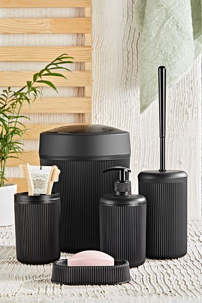 ORSA HOME 207 Line Pattern Μαύρο Σετ Μπάνιου 5 τεμαχίων Μαύρο 5 τεμαχίων