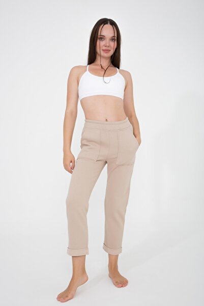 Comm-Ci Cassiel Nude Organic Cotton Elastic Waist Pocket Detailed Sweatpants