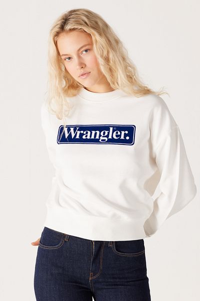 WRANGLER Relaxed Fit Wide Cut 100% Cotton Crew Neck White Sweatshirt