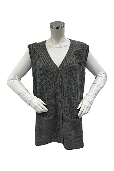 Moda Zeyn Women's Quality V-Neck Buttoned Pocket Knitwear Woven Mother Vest