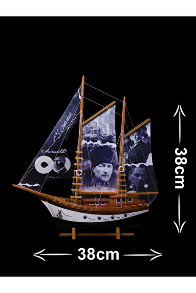 AYHAN KOTRA Mustafa Kemal Atatürk Baskılı Bez Yelkenli, Ahşap Maket Gemi Mode...
