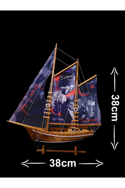 AYHAN KOTRA Mustafa Kemal Atatürk Baskılı Bez Yelkenli, Ahşap Maket Gemi Mode...