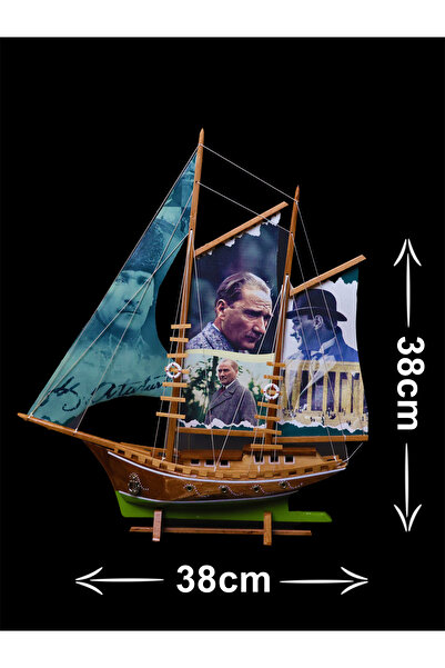 AYHAN KOTRA Mustafa Kemal Atatürk Baskılı Bez Yelkenli, Ahşap Maket Gemi Modeli Ev, Ofis Hediye Ve Aksesuar