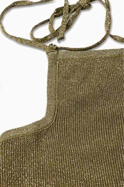 Dilvin 10405 Πλεκτό με κορδόνια με λάμψη σε χρώμα τοπ-χακί