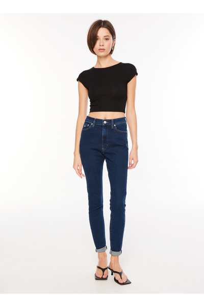 Tommy Jeans Normal Bel Dar Paça Normal Lacivert Kadın Denim Pantolon DW0DW160071