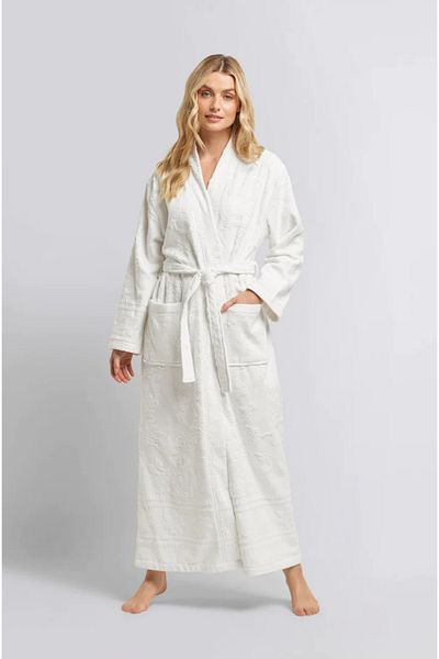 CottonTherapy Natia Jacquard Kimono Bathrobe Premium 100% Cotton