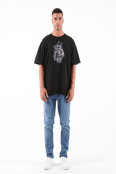 Seamoda Ανδρικό μπλουζάκι Astronaut Printed Oversize-ΜΑΥΡΟ