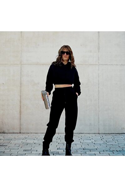 Fifty Color طقم بدلة رياضية من الصوف السميك بثلاثة خيوط - أسود