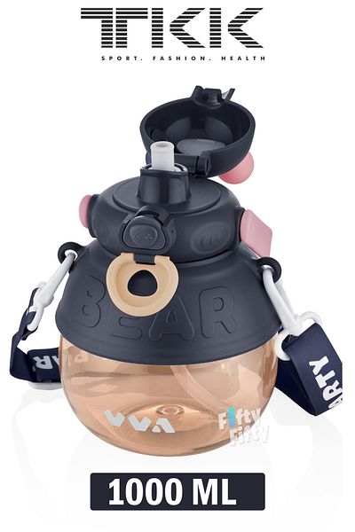Vagonlife TKK VVA1000 ML قارورة مياه تريتان مزدوجة الاستخدام مع شفاطة/شرب مريح خالية من مادة Bpa مع حامل وحزام للرقبة
