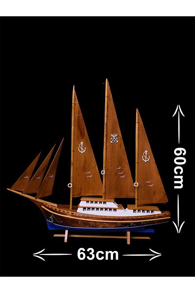 AYHAN KOTRA Walnut Tree Patterned Wooden Sailing Model Ship Model - Home and Office Gift and Accessory