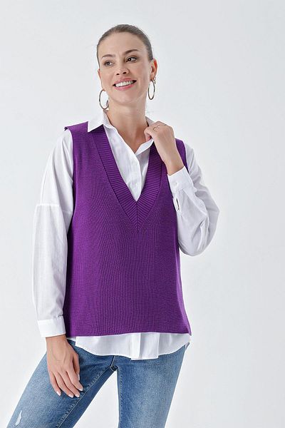 CHUBA Women's V-Neck Thessaloniki Slit Sweater Purple 24w108
