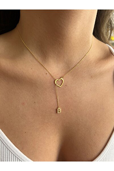 ZWEIG 925 Ayar Gümüş Kalp içi B Harfi Kolye