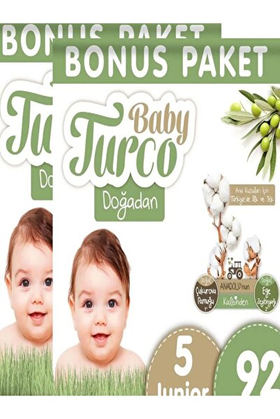 Baby Turco Doğadan Bonus Bebek Bezi 5 Numara Junior 92 Adet 2Lİ 184 AD