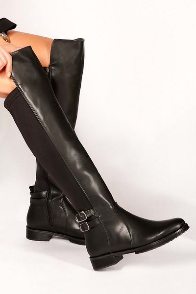 Shoeberry Dámské elastické boty Eliana Black Skin Black Skin