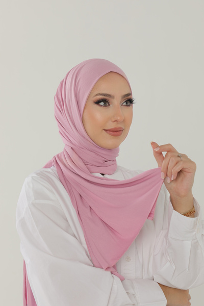 Beyzak شال قطن ممشط فاخر باللون الوردي - شال حجاب جيرسي ليكرا نسائي