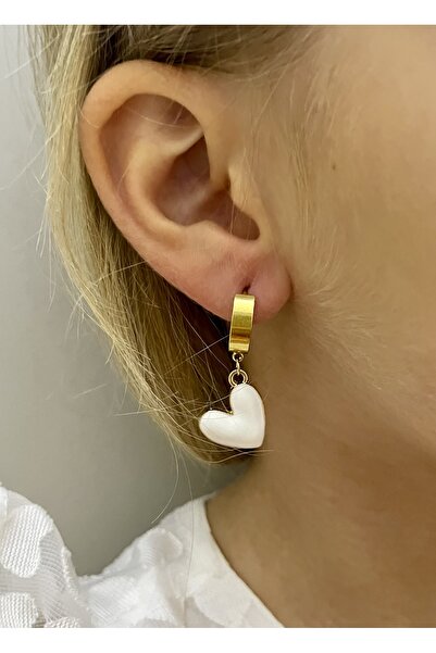 1PARÇAMAVİ Heart Steel earrings with Dangle