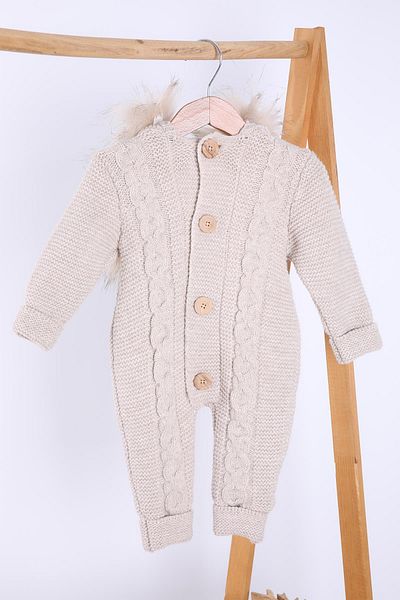 Babyhola Thick Knitwear Inside Velsoft Jumpsuit Girl Boy Baby Kids Hooded Winter Outer Jumpsuit