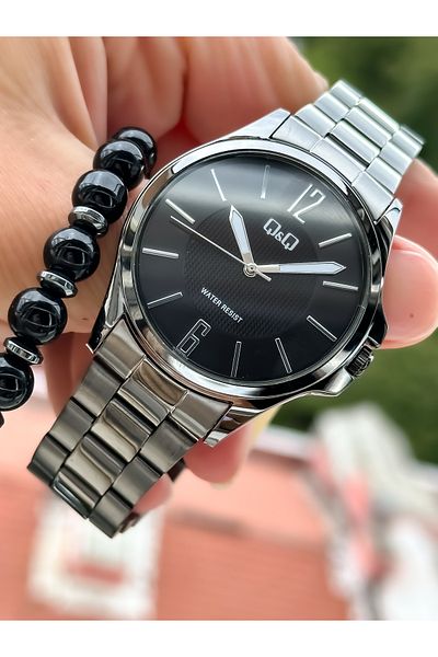 Q&Q Smoked Color, Steel Strap, Waterproof, Thin Case Men's Wristwatch + bracelet