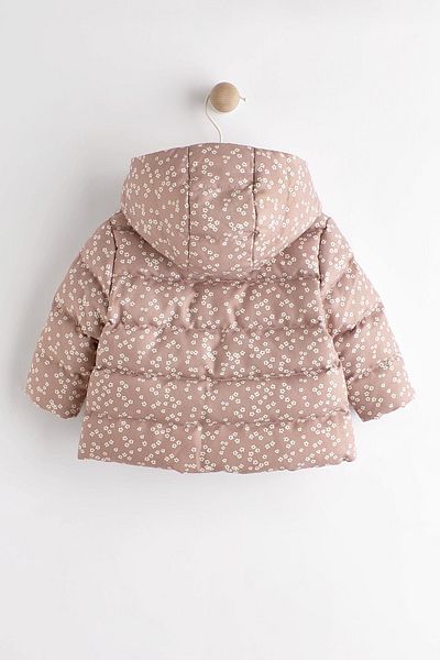 Next Baby Pink Flower Patterned Fleece Lined Waterproof Hooded Jacket
