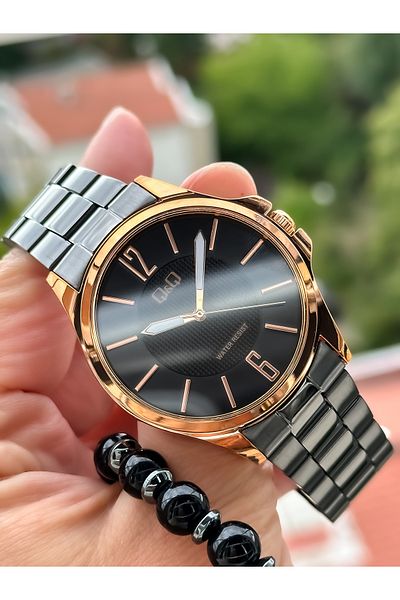 Q&Q Brand Black Color, Steel Strap, Waterproof, Thin Case Men's Wristwatch + bracelet