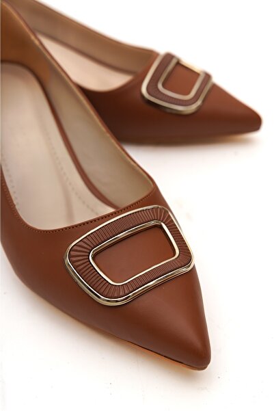 DİVOLYA Scenic Tan Buckle (4cm) Pointed Toe Heeled Shoes
