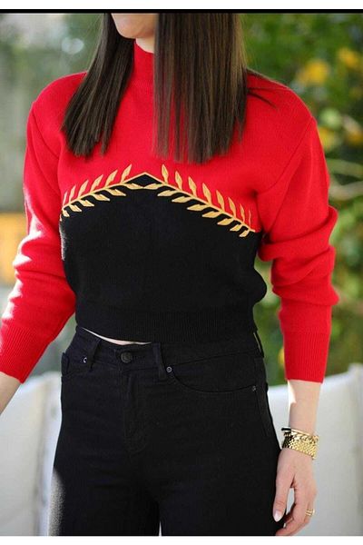 ÜSÜYORİNG Women's Leaf Patterned Seyran Sweater