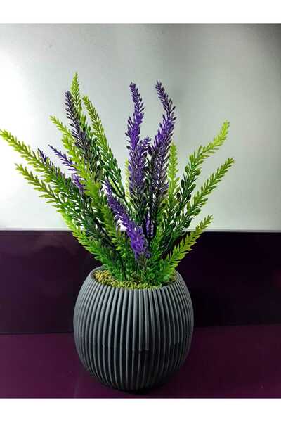 BESALİ Saksıda Yapay Çiçek Mor , Yeşil Lavanta Demeti Taş Yosunlu Mini Saksı ...