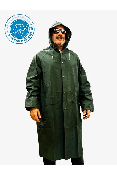 Toptancı Amca Luxury Raincoat with Hooded Snaps Green Standard Size 0.32 Micron Thick