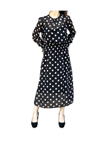 Şahika Gürkan To The Moon & Sun Puantiyeli Şifon Romantik Elbise