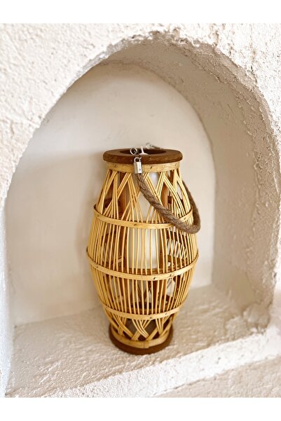 KaiHome Dekoratif Bambu Rattan Halatlı Fener/ Mumluk
