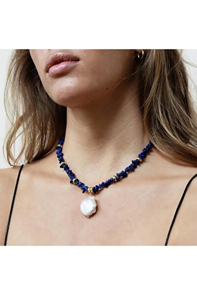 Hazeran accessories İncili Lapis Lazuli Doğal Taşlı Kolye