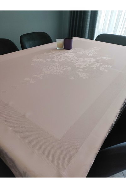 sarra 160x220 Damask Masa Örtüsü - Pudra